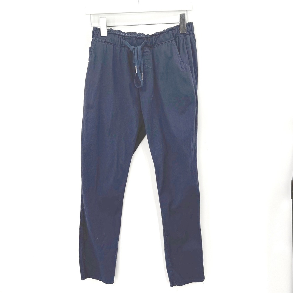 Cotton Pants Womens 8 UK 12 Blue Drawstring Stretch Coastal Italy Comfort Lounge